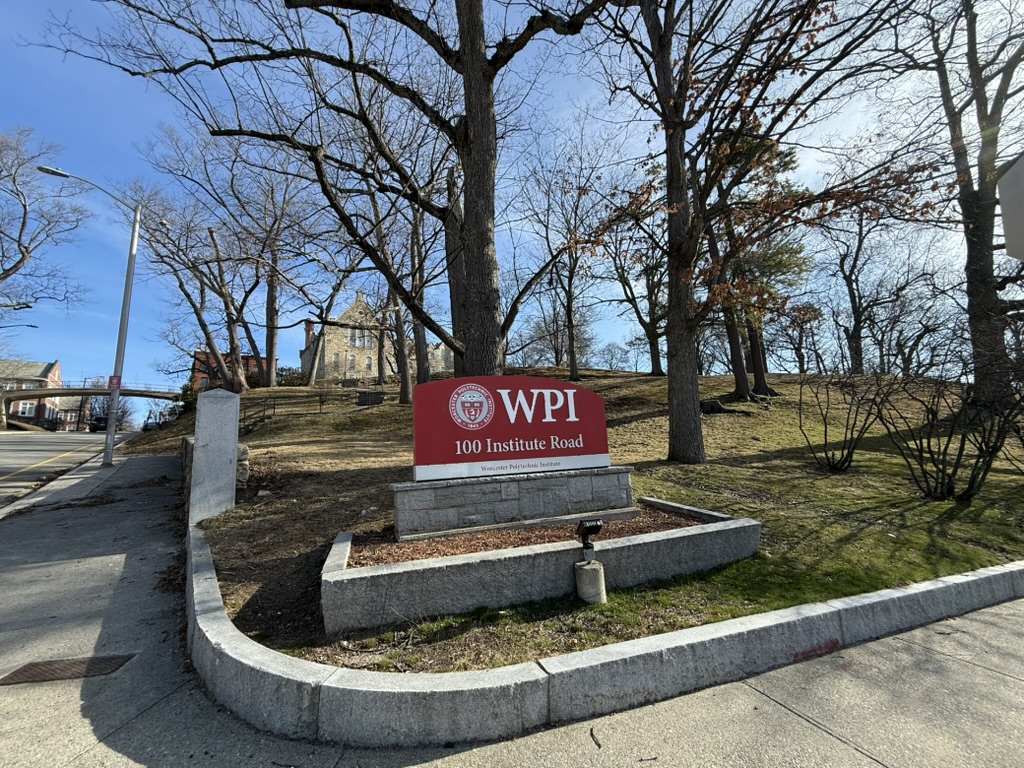 WPI Campus entrance with pedestrian bridge